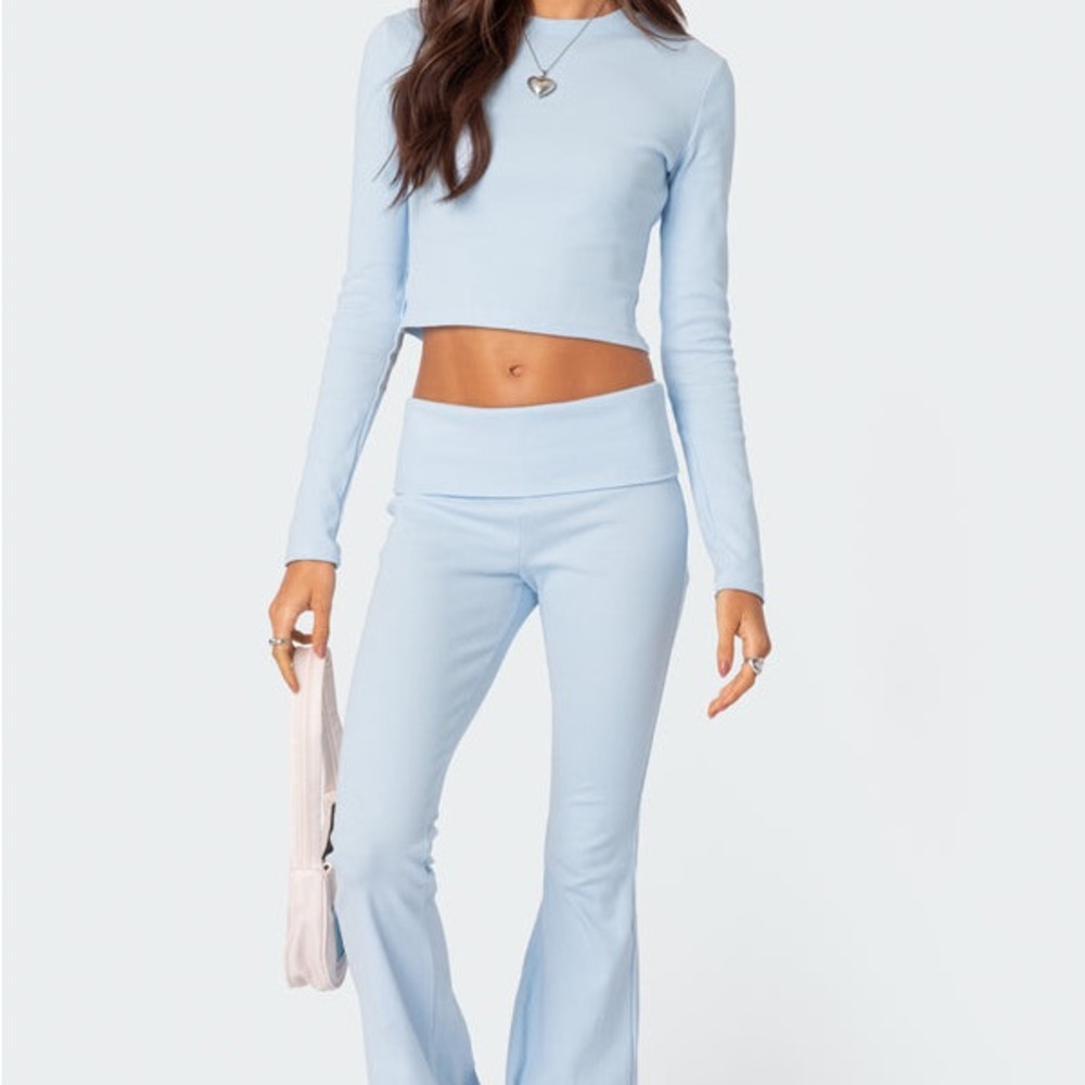 Edikted Coffee Break Sky Blue Long Sleeve Top - Picture 2 of 5